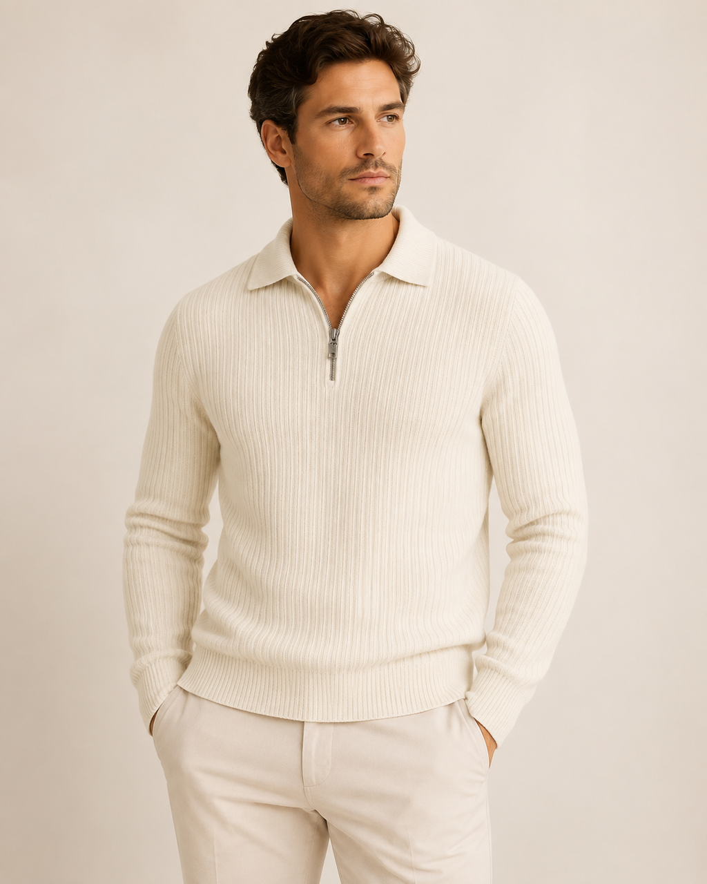 Moderner Herren Strickpullover mit Reißverschluss